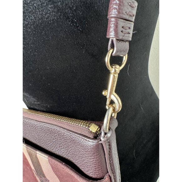 Coach Authentic Burgundy Stripe Canvas & Leather Crossbody Bag With Adjustable S - Picture 2 of 12